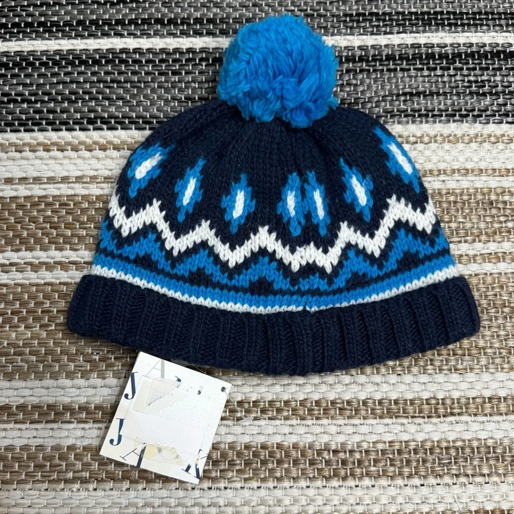 Janie and Jack Knit Beanie Pom Hat 0-6‎ Months Navy Blue Fair Isle